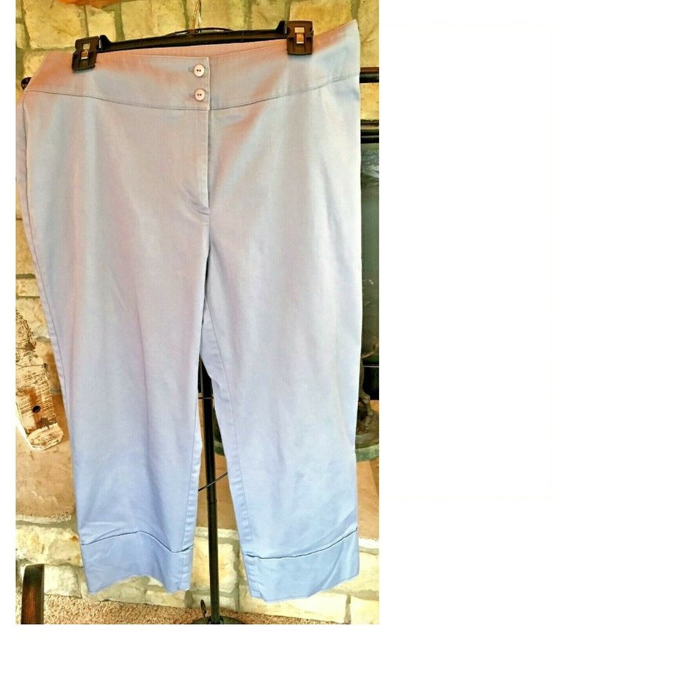 Nygard Collection Womens Stretch Cropped Cuffed Capris Pant Light Blue Size 12